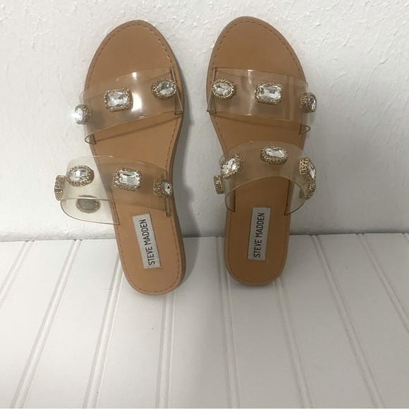 Steve Madden Women’s Jace Summer Slide Sandals Clear with Rhinestones Size 5.5 - Picture 3 of 8